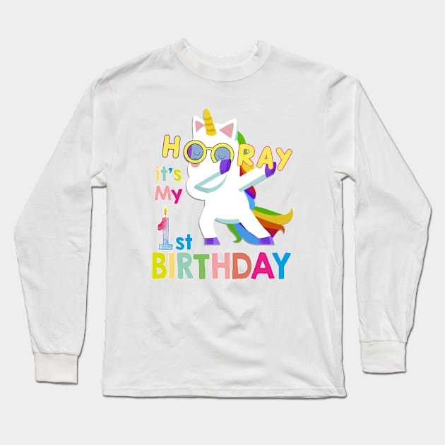 First birthday 1st birthday dabbing unicorn hooray Long Sleeve T-Shirt by zrika